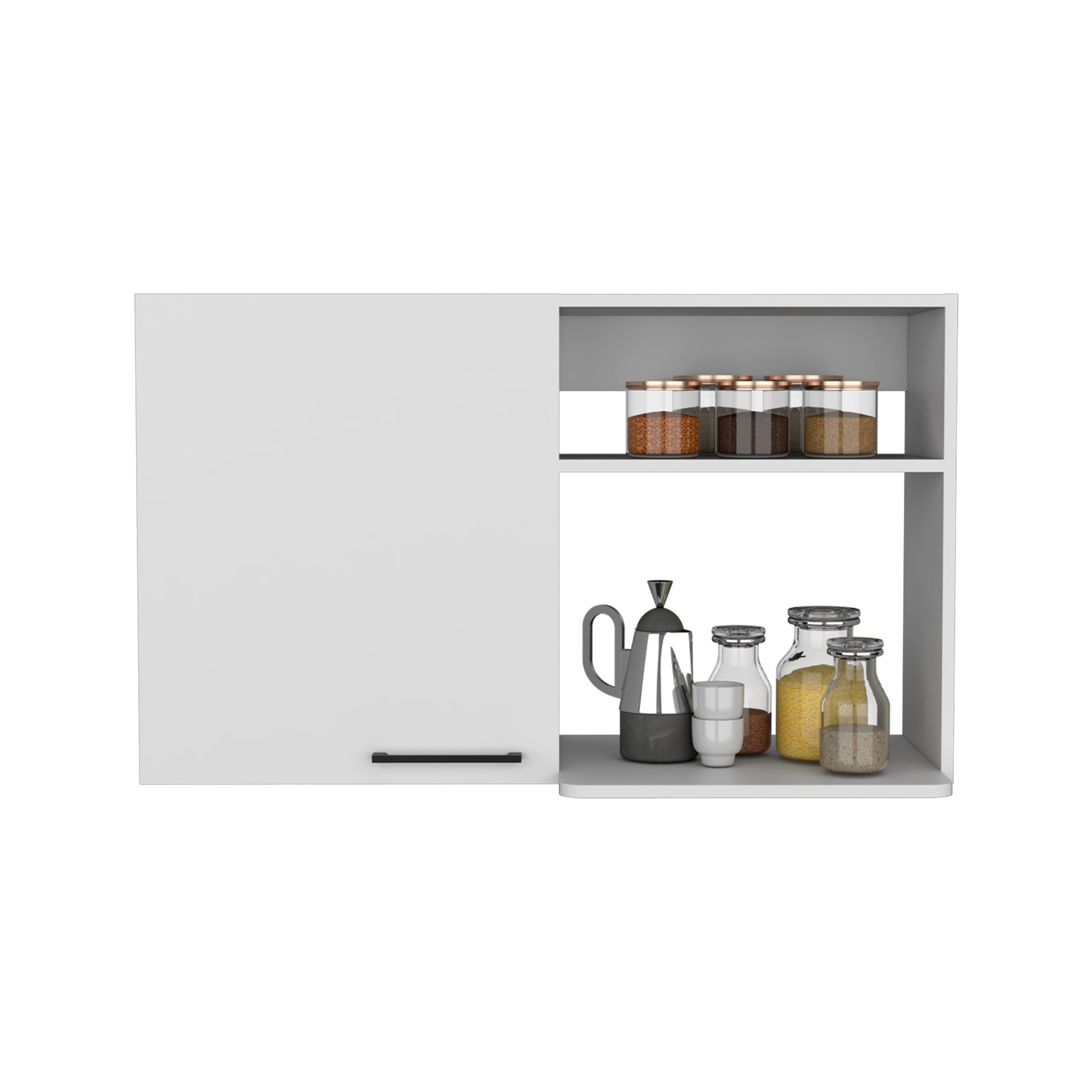 Napoles 2 Wall Cabinet, Open Storage Shelves, Single Door White White Particle Board