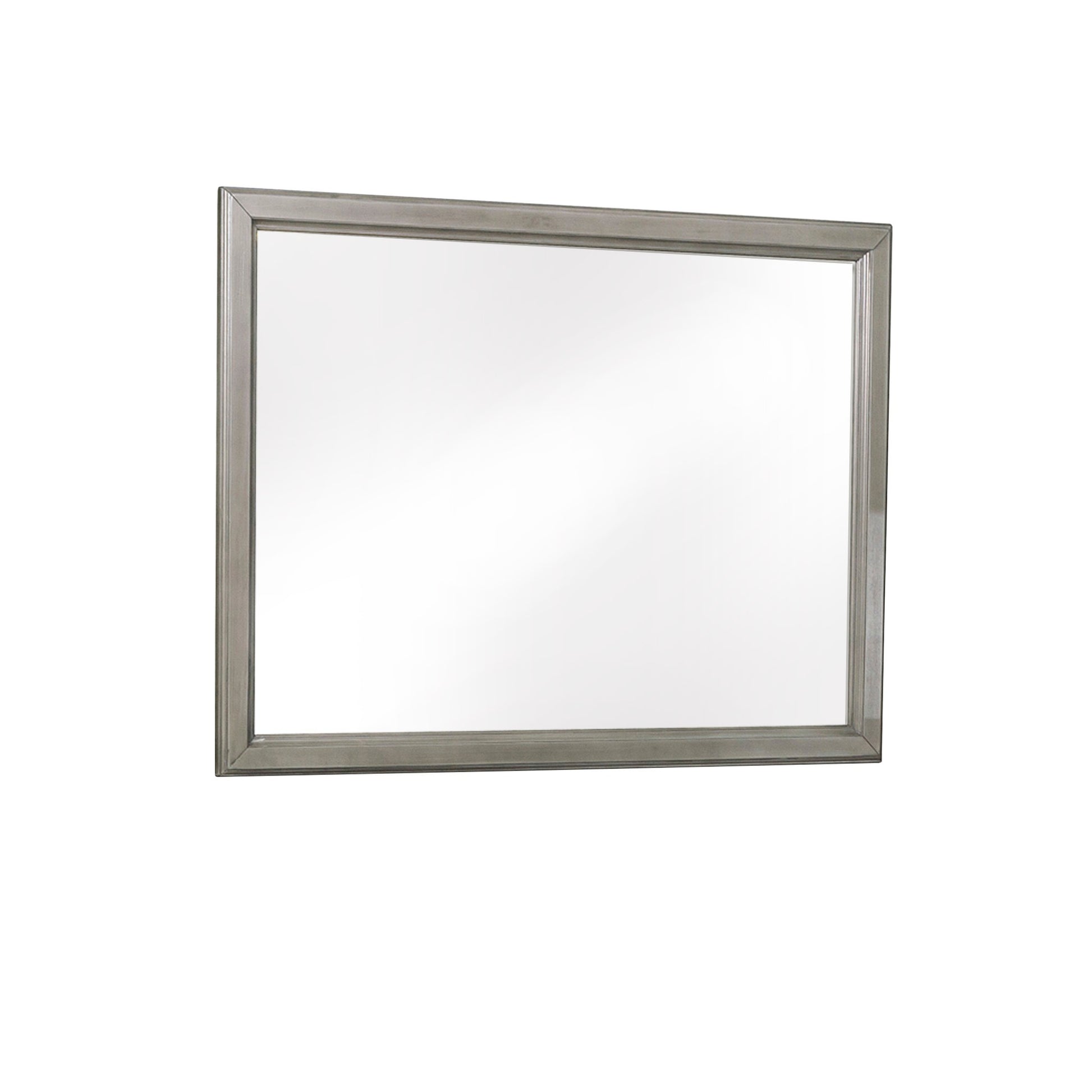 Wooden Square Mirror With Molded Details And Dual Texture, Gray Gray Wood