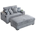 61.42Inch Square Arm Loveseat With Ottoman, 2Pcs Back Cushions And 4Pcs Toss Pillows, Cupholder,Bluetooth Speaker,Wireless Charger,Usb Ports For Living Room And Bedroom,Light Grey Light Grey Polyester Wood Primary Living Space Soft Loose Back Modern Pine