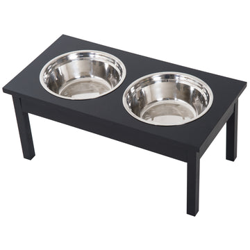 Pawhut 23" Wooden Heavy Duty Dog Food Bowls Pet Elevated Feeding Station Black Black Mdf