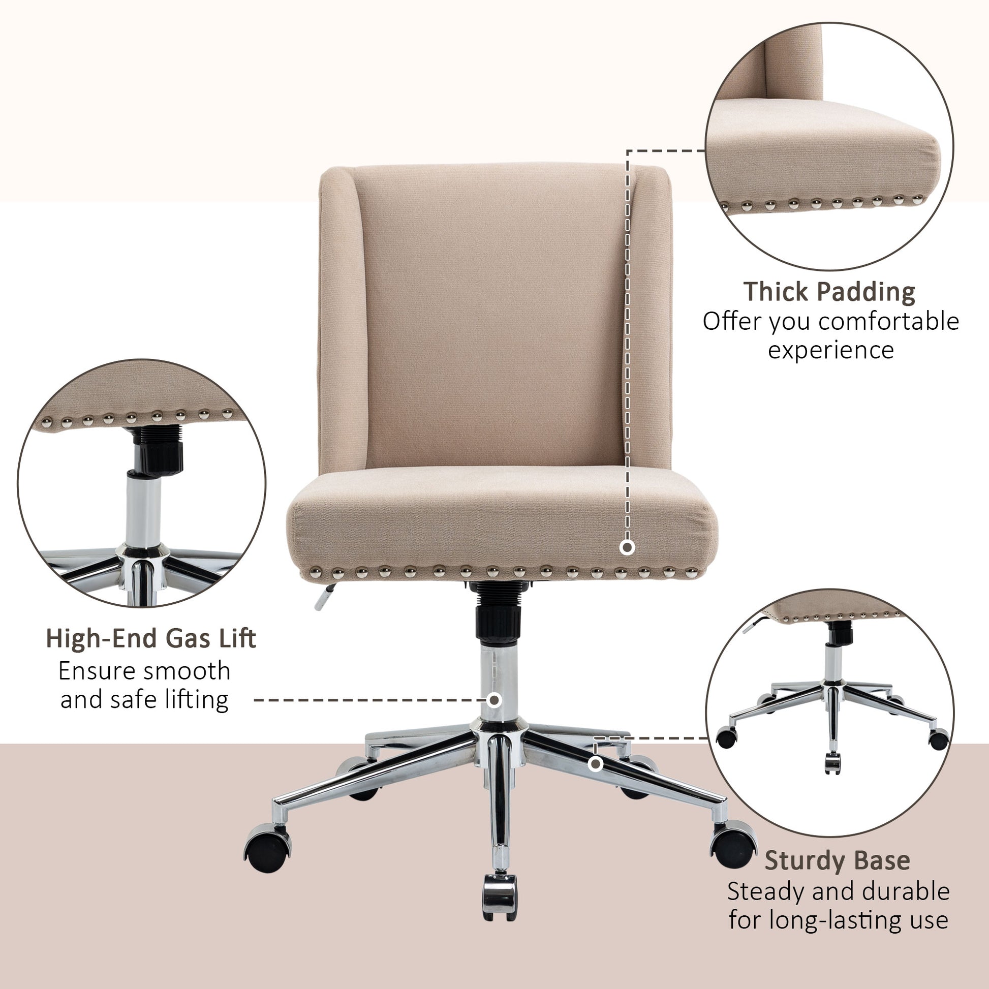 Vinsetto Mid Back Home Office Chair, Task Chair With Tilt, 360 Swivel, Padded Desk Chair With Adjustable Height, Beige Beige Steel