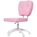 Vinsetto Cute Armless Office Chair, Small Pu Leather Computer Desk Chair, Vanity Task Chair With Adjustable Height, Swivel Wheels, Mid Back, Pink Pink Faux Leather