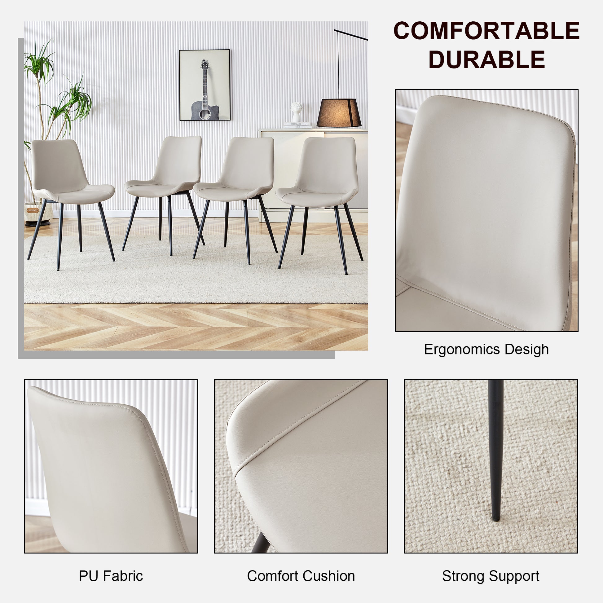 Table And Chair Set, White Imitation Marble Texture Rock Board Table Top, Black Metal Table Legs, Stable And Beautiful. Modern Simple Dining Table, Comfortable Seating. White Gray Metal