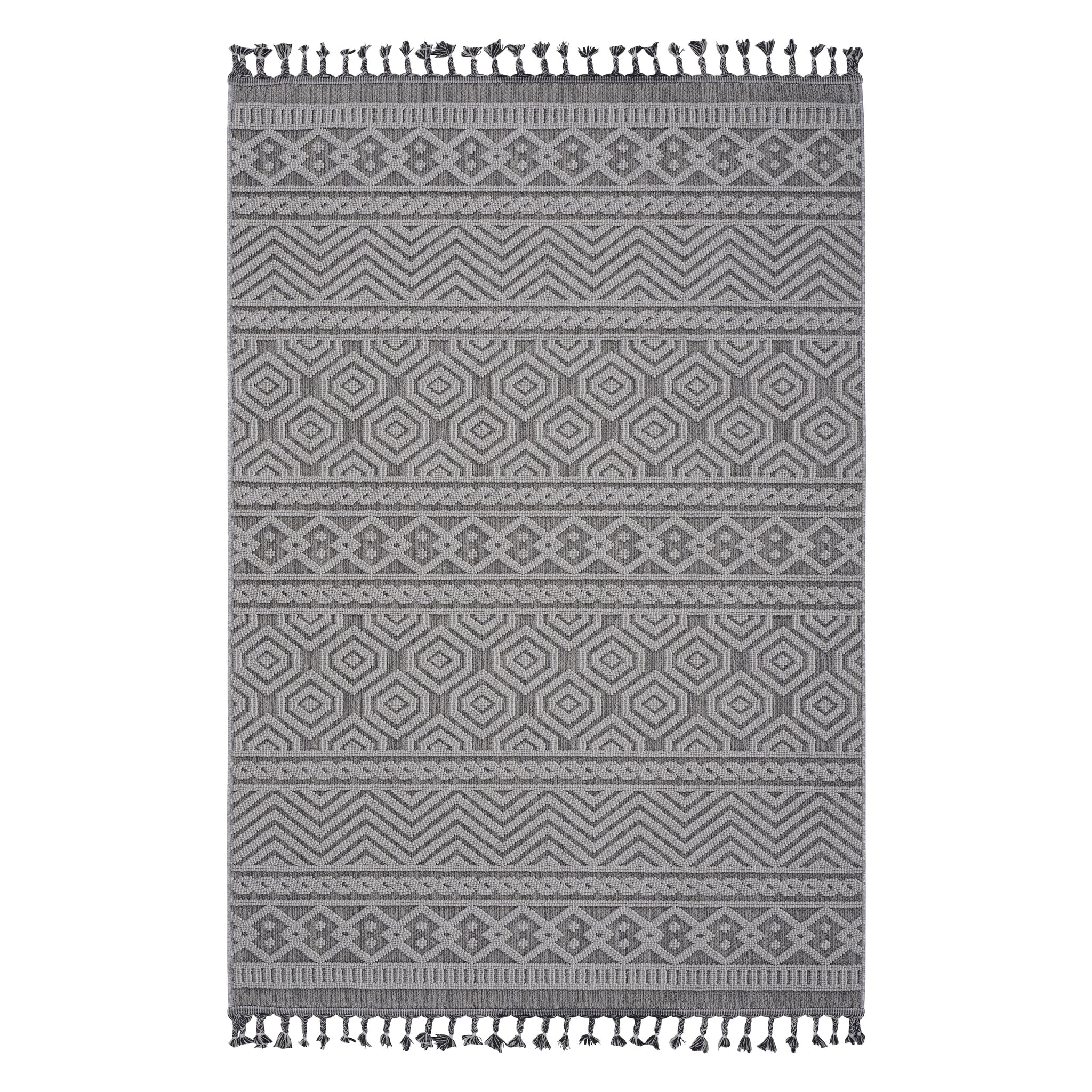 4X6 Grey White Geometric Indoor Outdoor Area Rug Grey White Polypropylene