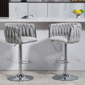 360 Fabric Cover Swivel Bar Stools Set Of 2, Adjustable Counter Height Bar Chairs With Woven Back & Footrest,Silver Chromed Bar Stools For Kitchen Island, Cafe, Pub Gray Gray Kitchen Modern Foam Fabric