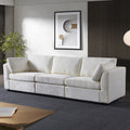 Modular Sofa White Chenille Fabric, Simple And Grand, The Seat And Back Is Very Soft. This Is Also A Knock Down Sofa Creamy White White Chenille Wood Primary Living Space Medium Firm Light Duty Victorian Rectangle Acacia Rolled Arms Chenille 3 Seat