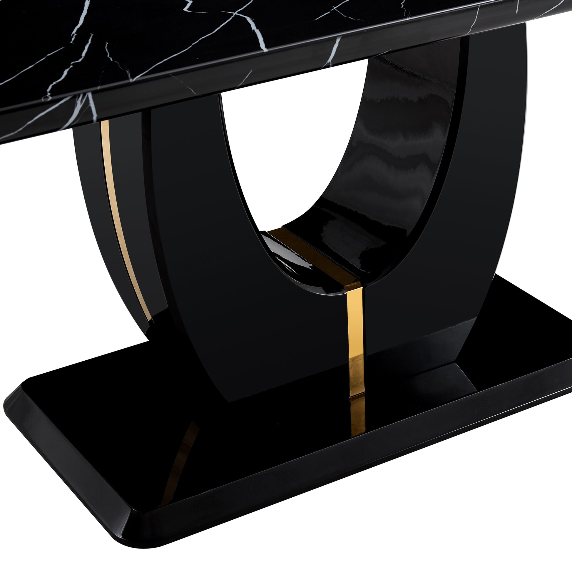 Table And Chair Set.63"W X 37"D X 30"H Black Marble Mdf Diningtable Set With 4 Black Pu Chairs With Gold Metal Legs.Bring A Comfortable Home Experience To The Kitchen, Bedroom, And Office.