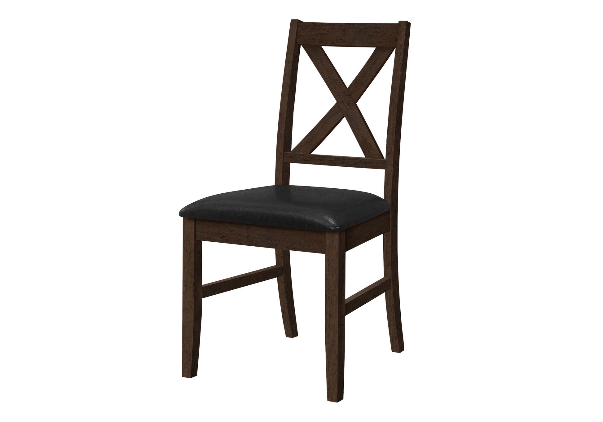 Dining Chair, 37" Height, Set Of 2, Dining Room, Kitchen, Side, Upholstered, Brown Solid Wood, Brown Leather Look, Transitional Black Foam Faux Leather