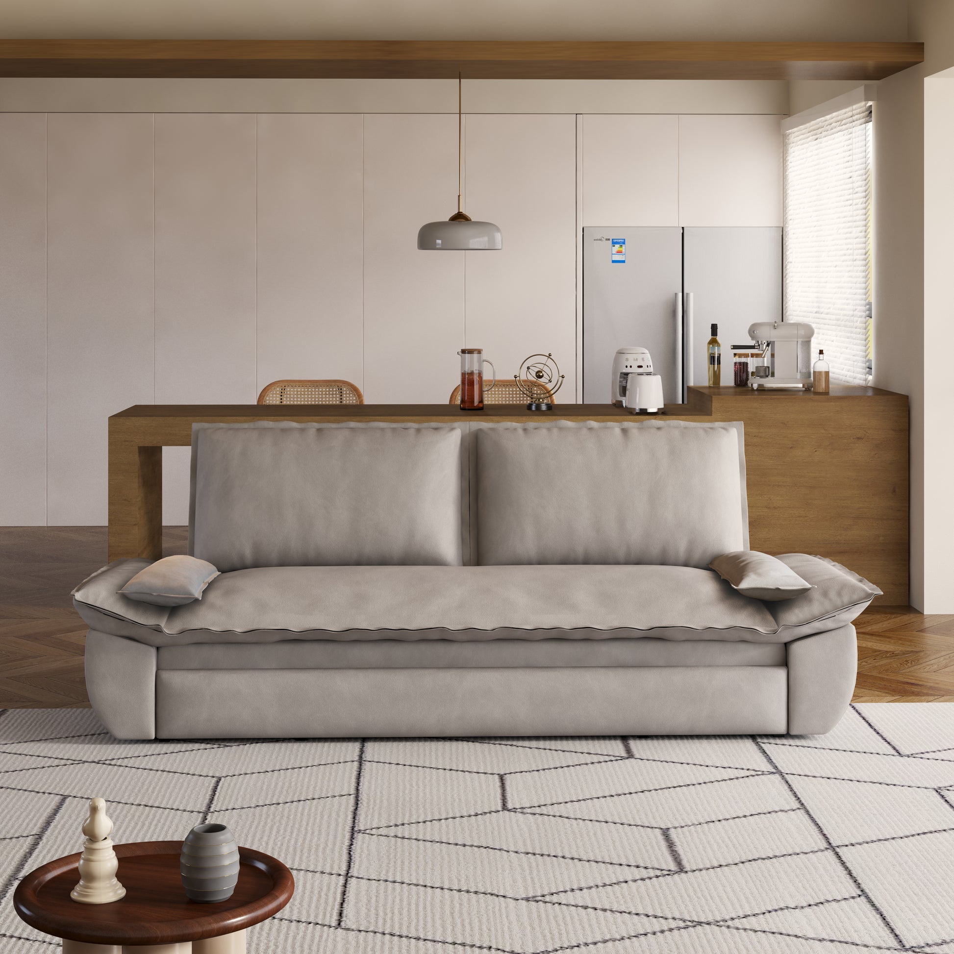 70.1" Queen Pull Out Sofa Bed, 3 In 1 Convertible Sleeper Sofa With 2 Soft Pillows,Multi Functional Velvet Loveseat Bed,Grey Old Sku:W1885P143788 W1885P154642 Grey Velvet 2 Seat