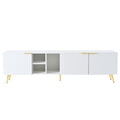 Modern Minimalist Geometric Tv Cabinet With Metal Handles And Gold Legs For Tvs Up To 80'', Multi Functional Tv Stand With Storage Cabinets, Entertainment Center For Living Room, White White Gold Primary Living Space 80 89 Inches 80 89 Inches 80 Inches