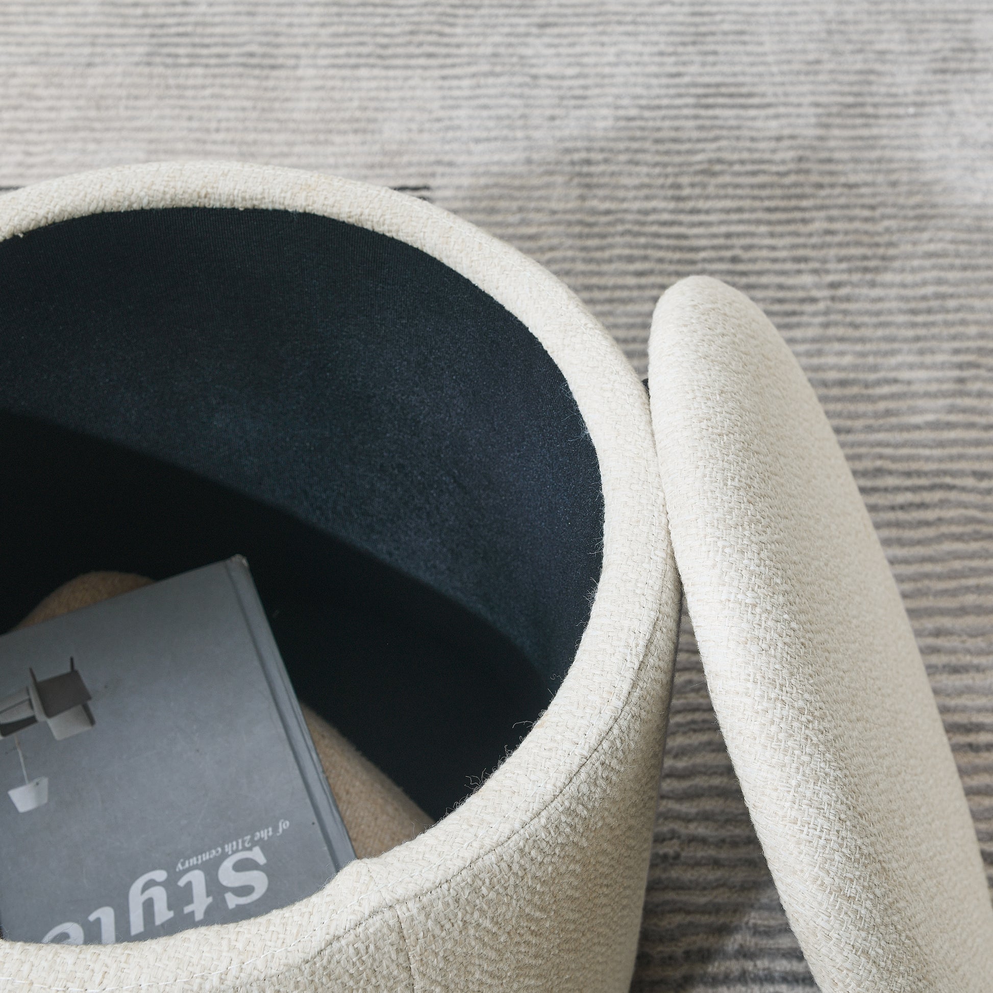 2 Piece Set Round Chenille Storage Ottoman, Equipped With A Drum Shaped Small Stool, Storage Space, And Mdf Made Desktop Panel Beige 23.62"X23.62"X16.53" Beige Chenille