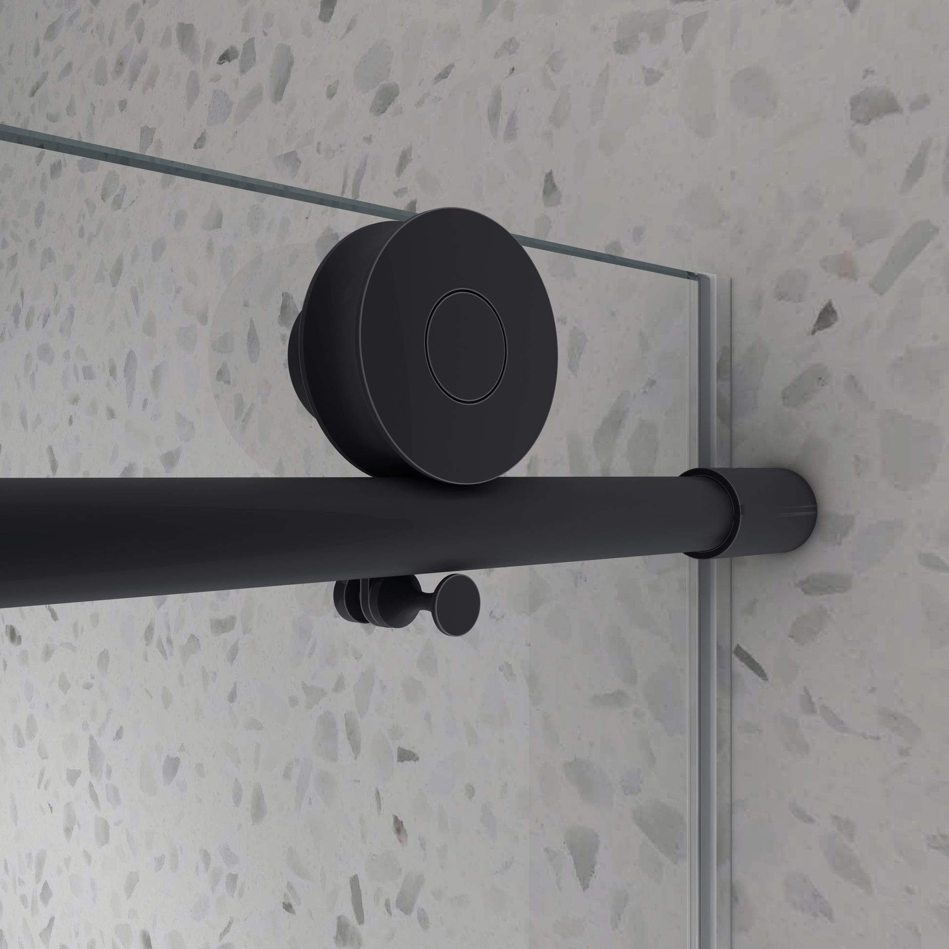 6076 Matte Black Frameless One Fixed And One Shifted Shower Door, 70Mm 304 Stainless Steel Large Pulleys With Adjustable Soft Closing Function,With Nano Easy Cleaning,Stick Explosion Proof Menbrance Matte Black Bathroom American Design,Minimalist Glass