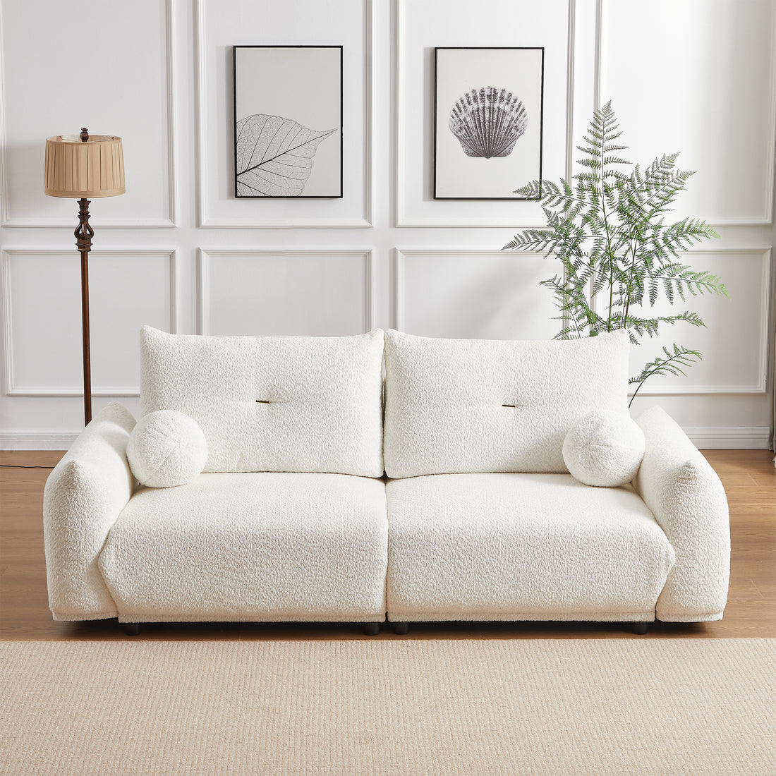 Lamb'S Wool 2 Seater Cushion Sofa 90'' Comfortable Sofa For Living Room Bedroom And Other Casual Spaces Lamb'S Wool Sofa With 2 Cushions And 2 Ball Pillows. Beige Beige Foam Fabric 2 Seat