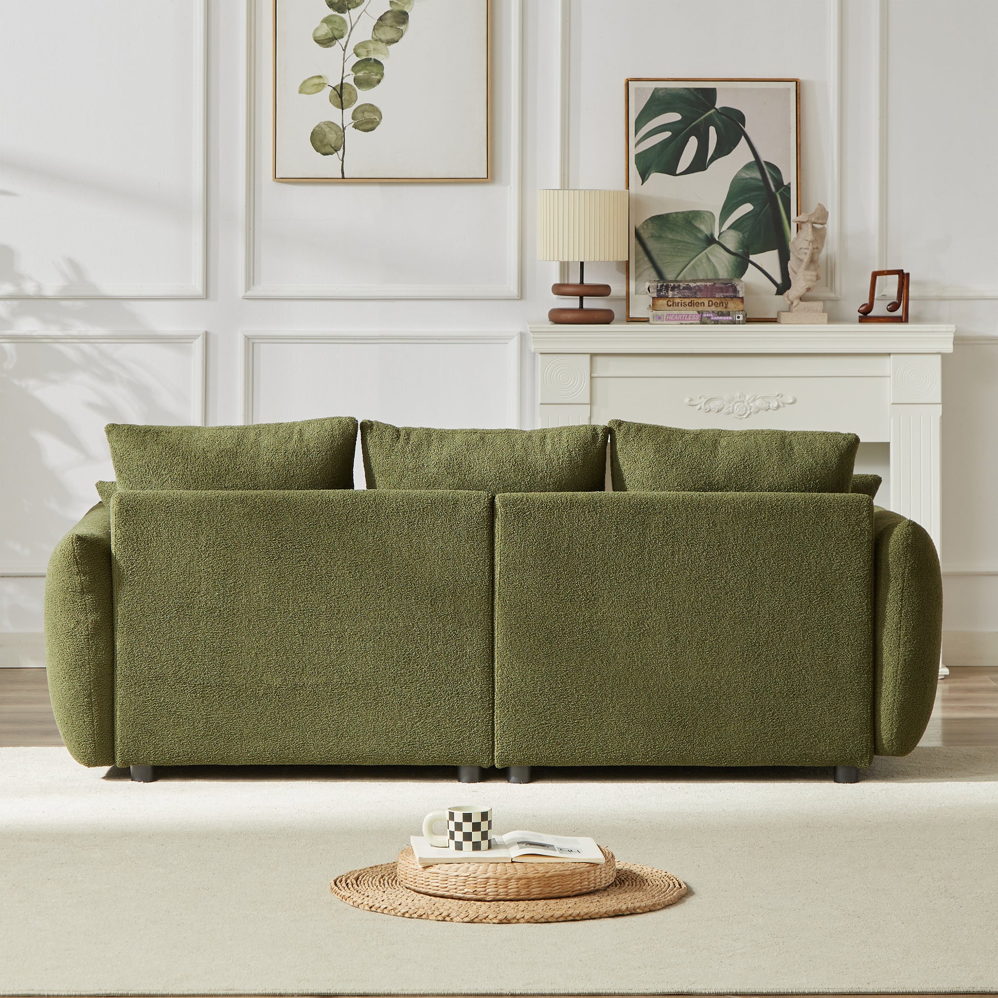 3 Seater 3 Seater Combo Sofa Modern Living Room Sofa, Teddy Sofa, Wooden Frame, 6 Cushions, Apartment Sofa Furniture Green Wood Primary Living Space Pine Foam Fabric 6 Seat
