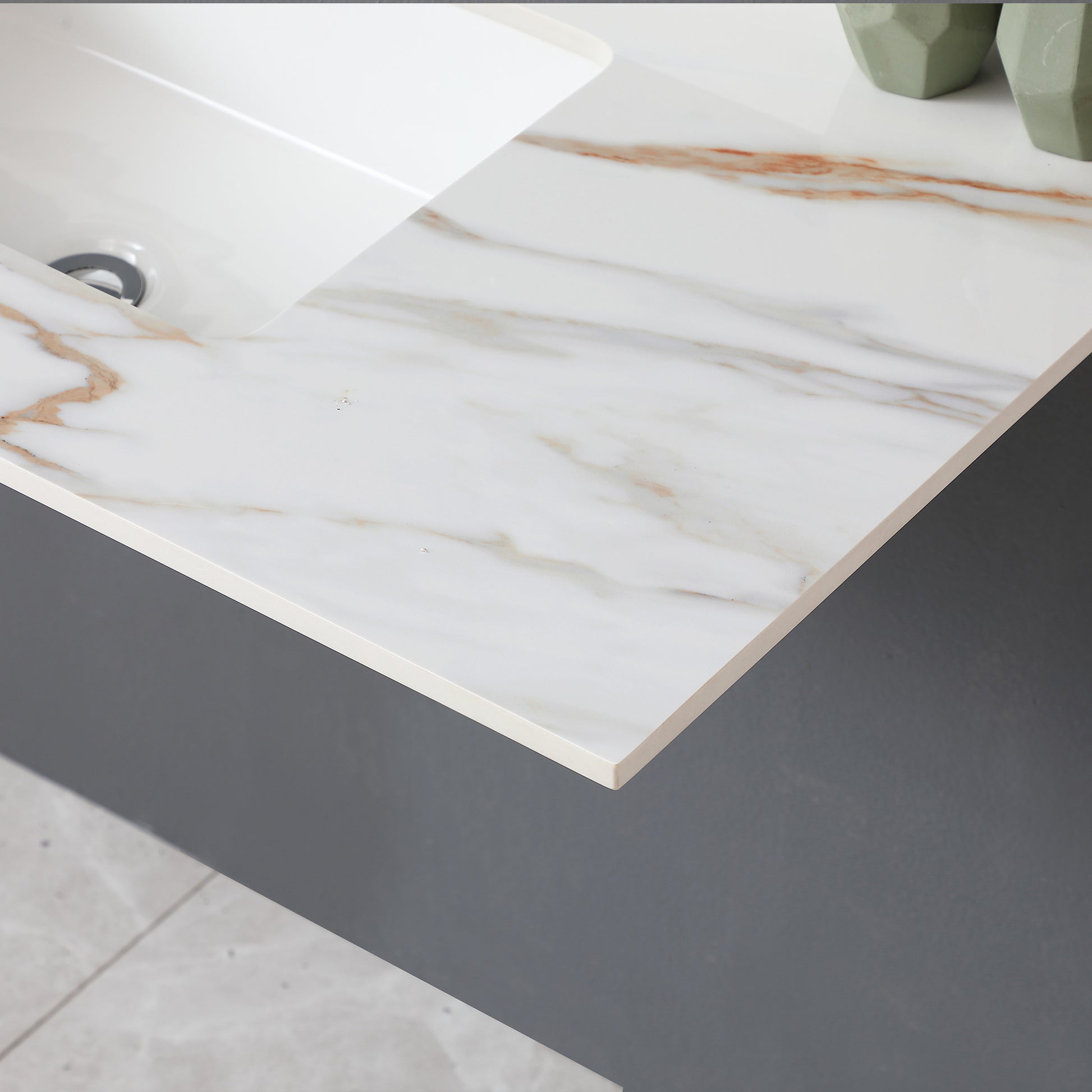 43 Inch Marble Vanity Top, Bathroom Vanity Top With Undermount Rectangular Middle Sink And 4" Height Backsplash, Pre Drilled Faucet Hole Vanity Top, Carrara White With Veins White Marble Bathroom American Design Sintered Stone Sintered Stone