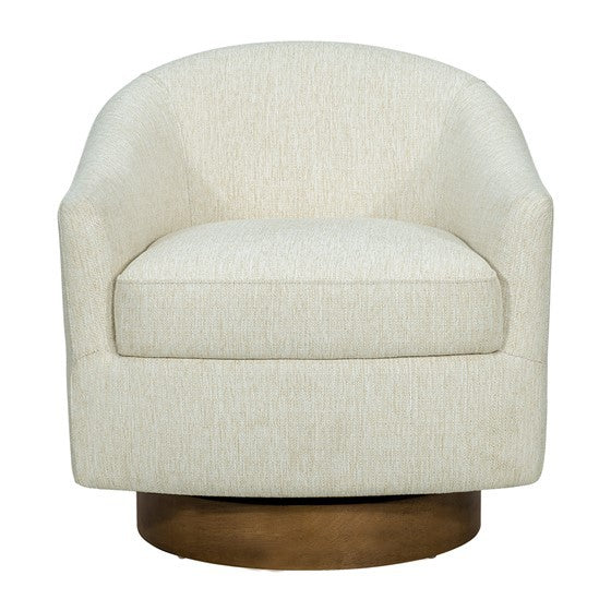 Upholstered Swivel Chair With Wood Base Cream Wood