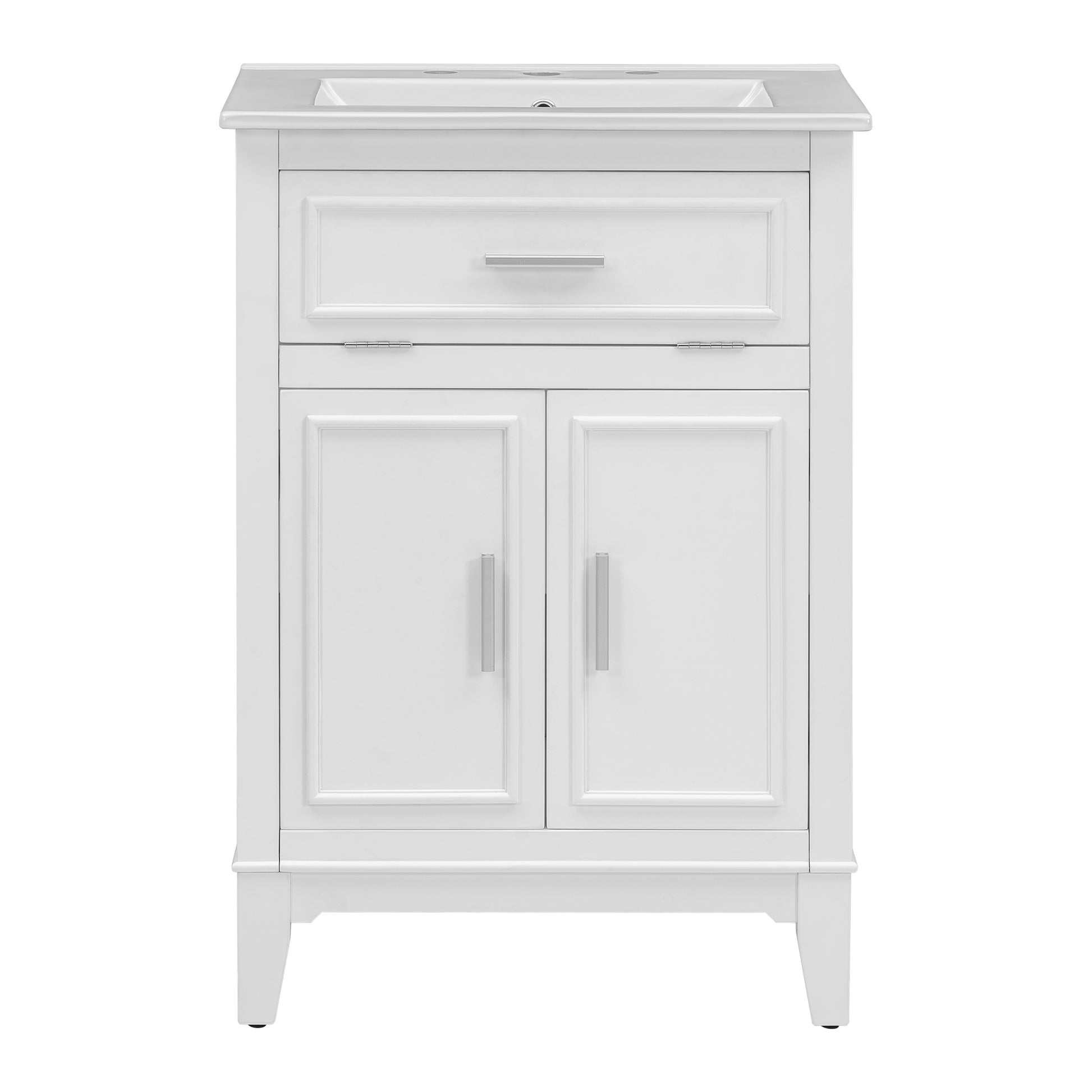 24" Bathroom Vanity With Sink, Bathroom Vanity Cabinet With One Flip Drawer And Doors, Solid Wood And Mdf, White White Solid Wood Mdf