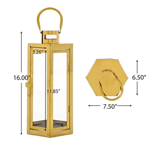 Frank 16"H Stainless Steel Lantern Gold Stainless Steel