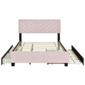 Queen Size Upholstered Platform Bed With Twill Headboard, Pullout Bed And Two Drawers, Flannel,Pink Queen Pink Mdf Lvl
