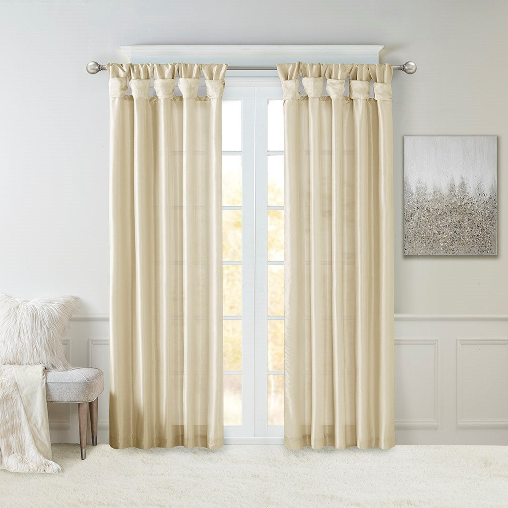 Twist Tab Lined Window Curtain Panel Champagne Polyester