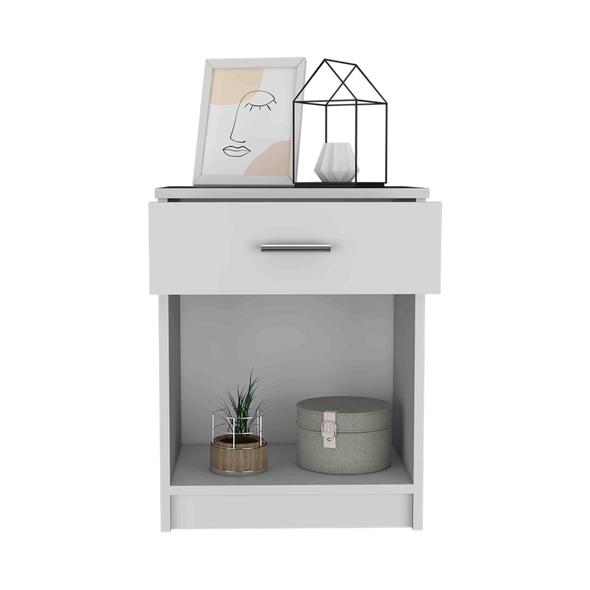 Eco Nightstandend Table, Side Table Superior Top, One Drawer, Lower Shelf White White 1 Drawer Bedroom Rectangle Modern Shelf Particle Board Particle Board