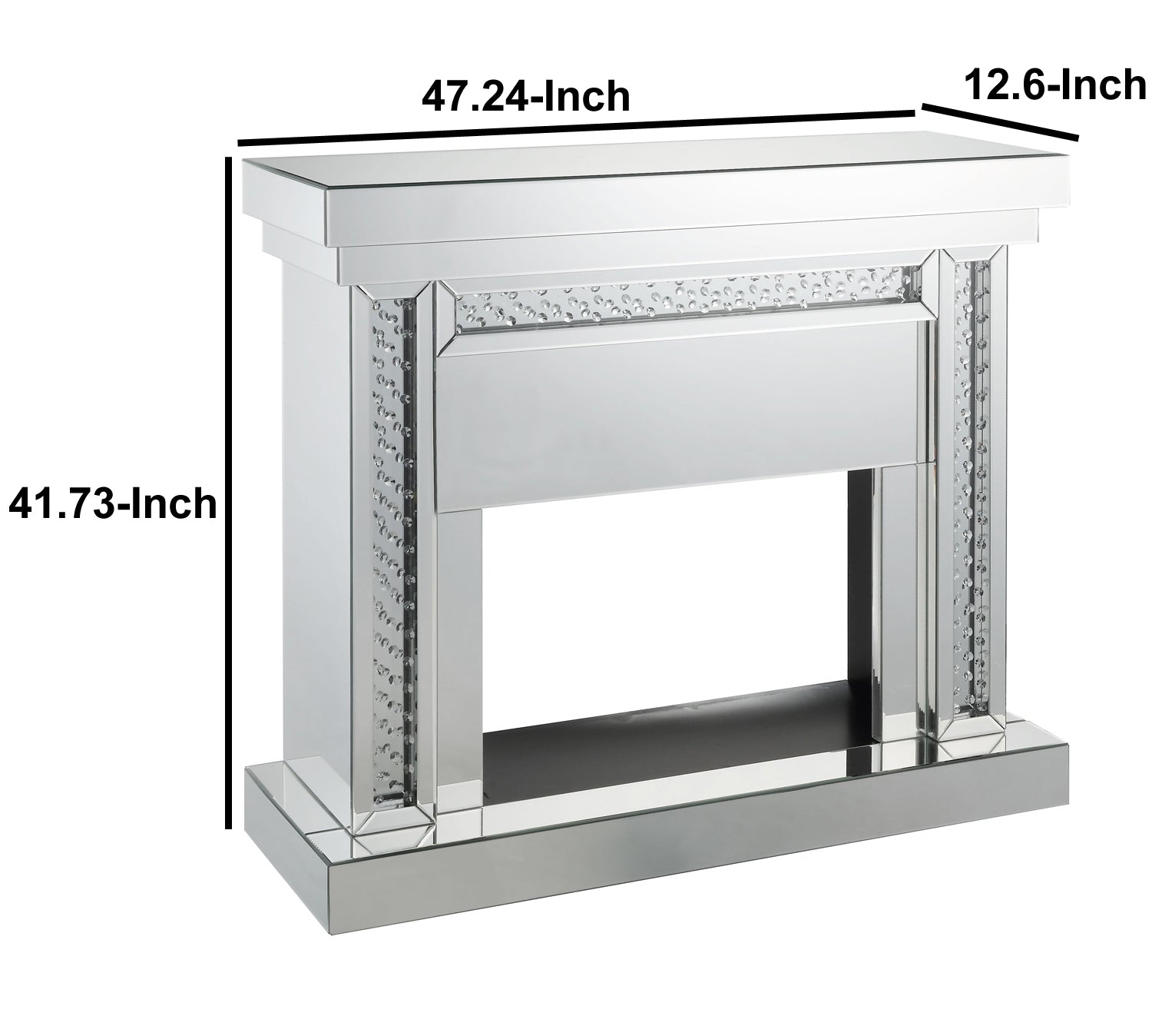 Wood And Mirror Electric Fireplace With Embedded Faux Crystals, Clear Clear Engineered Wood