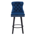 Modern Swivel Bar Stools Velvet Barstools Button Tufted Bar Stools Rivet Trim Bar Stools For Kitchen Island,Bistro, With Metal Pull Ring Sturdy Footrest Large Backrest For Home Bar,Navy Blue 2Pcs