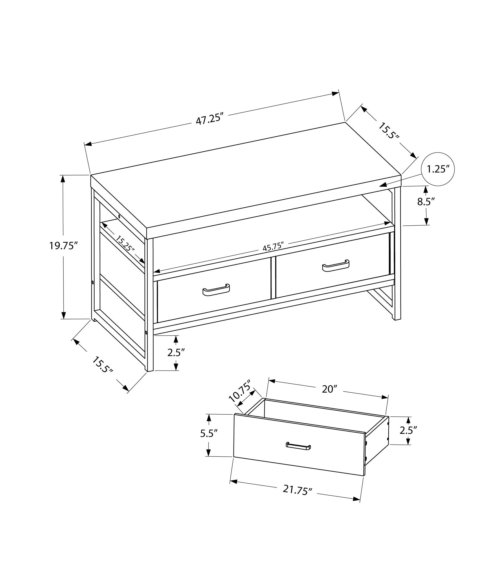 Tv Stand, 48 Inch, Console, Media Entertainment Center, Storage Drawers, Living Room, Bedroom, Grey Laminate, Black Metal, Contemporary, Modern Grey 70 79 Inches Particle Board