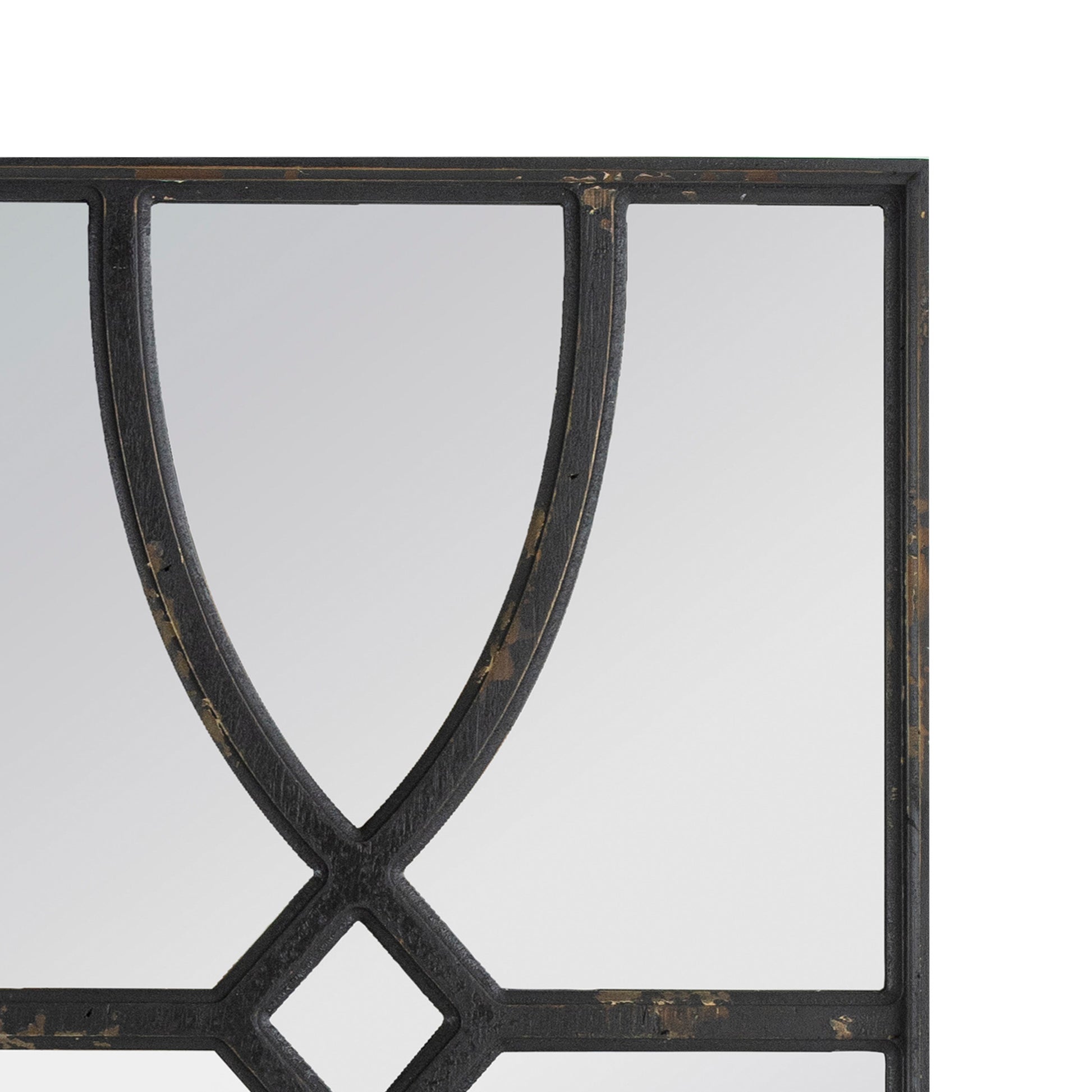 Tio 24 Inch Fir Wood Wall Mirror Set Of 2, Geometric Overlaid Design, Black Black Wood