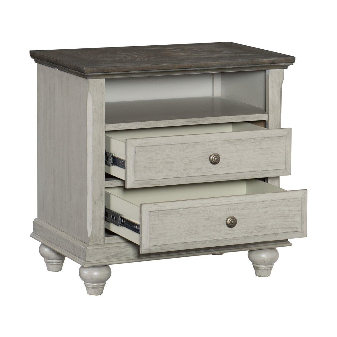 Classic Light Gray Finish 1Pc Nightstand With 2X Drawers And Storage Cubby Dark Brown Top Modern Farmhouse Design Bedroom Furniture Side Table Brown Light Gray 2 Drawers Bedside Cabinet Bedroom Classic,Farmhouse,Modern Shelf Wood