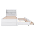 Twin Size Wooden Led Platform Bed With Trundle, With Storage Headboard, With Drawers, White Twin White Plywood