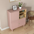 Storage Cabinet With Door, Multifunctional Storage Cabinet, Modern Sideboard Cabinet, Wooden Storage Cabinet, Leather Handle Drawer Cabinet, Home Storage Cabinet, Office Cabinet Pink Solid Wood Mdf