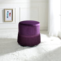 Purple Eggplant Round Ottoman With Fringe Purple Velvet