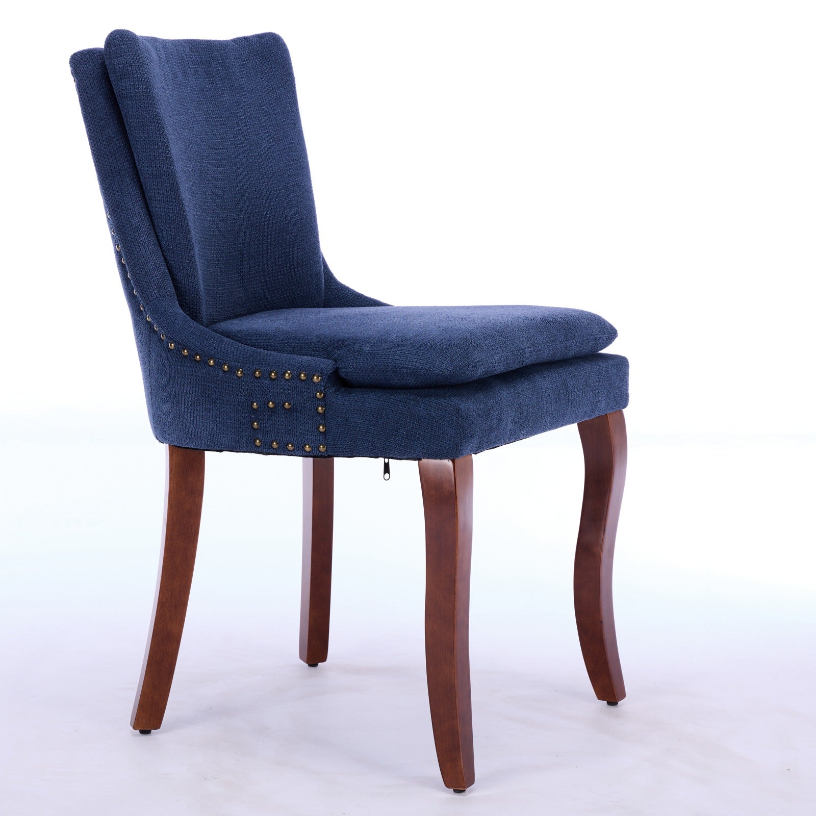 Modern Dining Chairs Set Of 2,Double Layer Cushioned Chenille Fabric Upholstered Accent Side Leisure Chairs With Mid Back And Curved Solid Wood Legs For Living Room Dining Room Blue Blue Dining Room American Design Dining Chairs Rubberwood Set Of 2 Foam