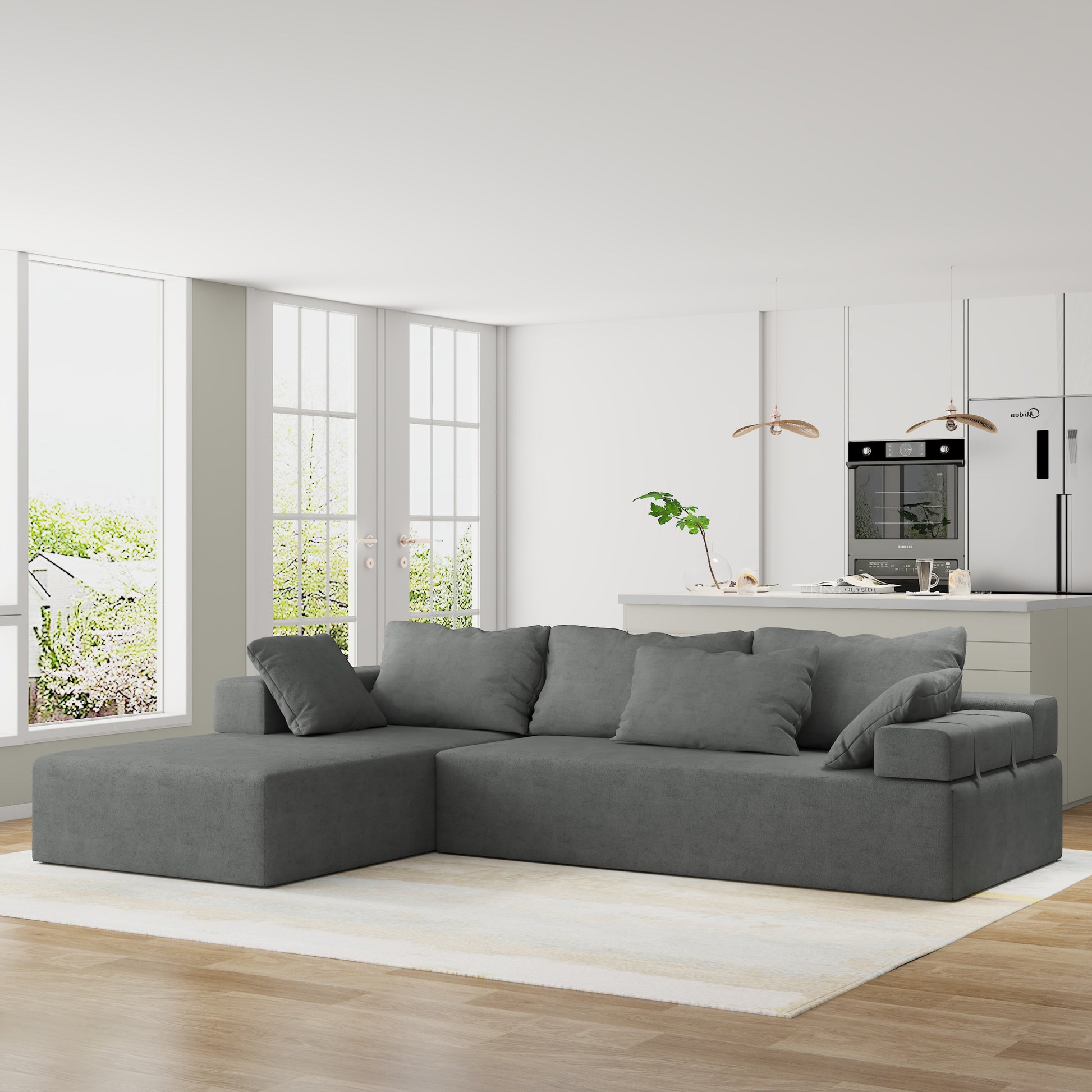 Modern Upholstered Sectional Sofa Couch Set,Modular 108" L Shaped Sectional Living Room Sofa Set With 6 Pillows,Free Combination Sofa Couch For Living Room,Bedroom Left Chaise Grey Foam Chenille 3 Seat