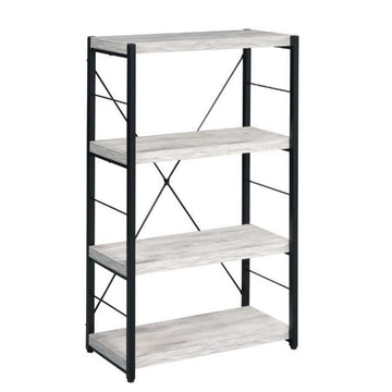 Industrial Bookshelf With 4 Shelves And Open Metal Frame, White And Black White Black Solid Wood