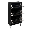 3 Door Shoe Rack, Freestanding Modern Shoe Storage Cabinet, For Entryway Black Mdf