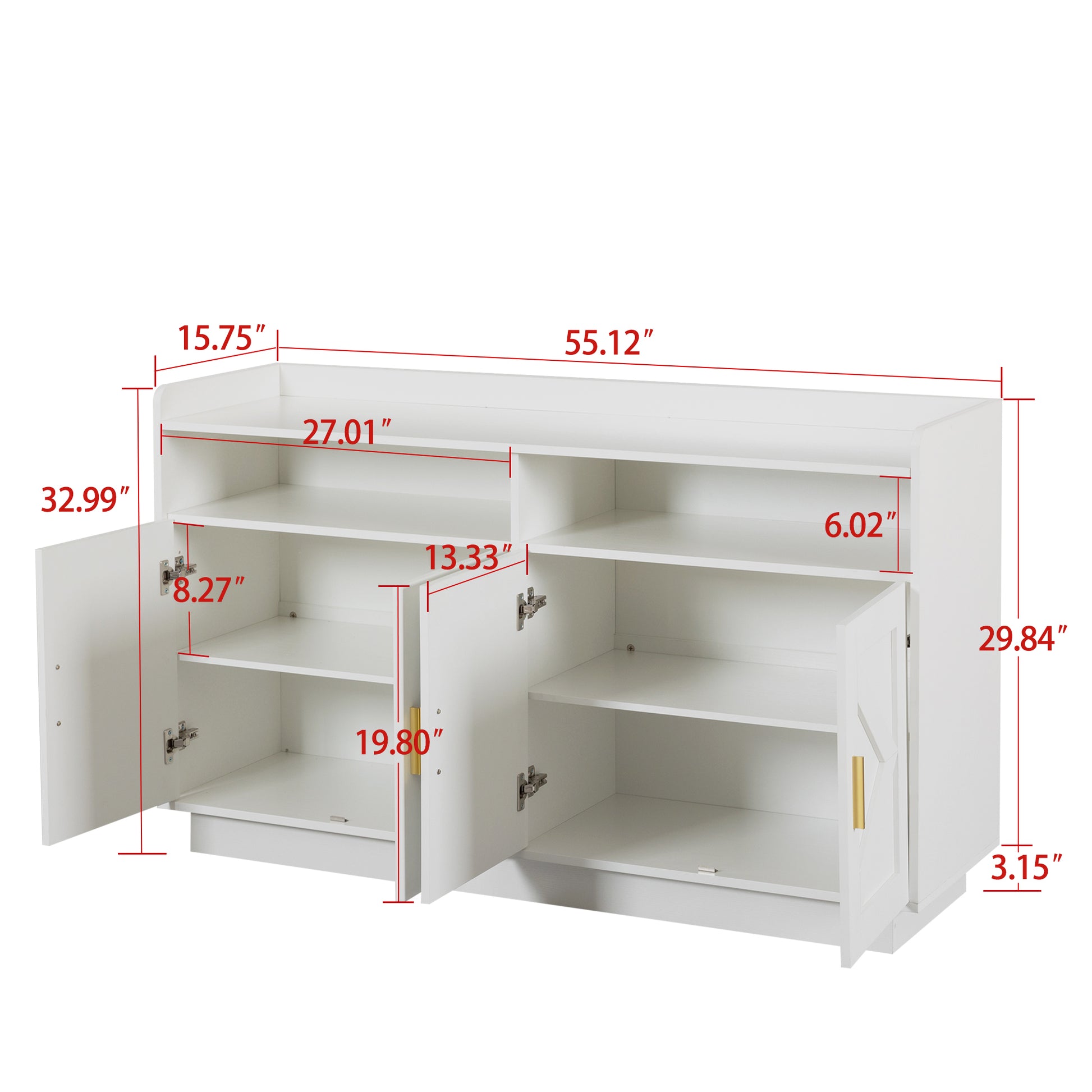 Dresser Cabinet,Barcabinet,Buffet Sideboard Storage Cabinet,Buffet Server Console Tablestorge Cabinetsolid,For Dining Room,Living Room,Kitchenhallway,Shaped Door Panels, Gold Metal Handle,Color: White Standard 5 Or More Spaces Distressed Finish White