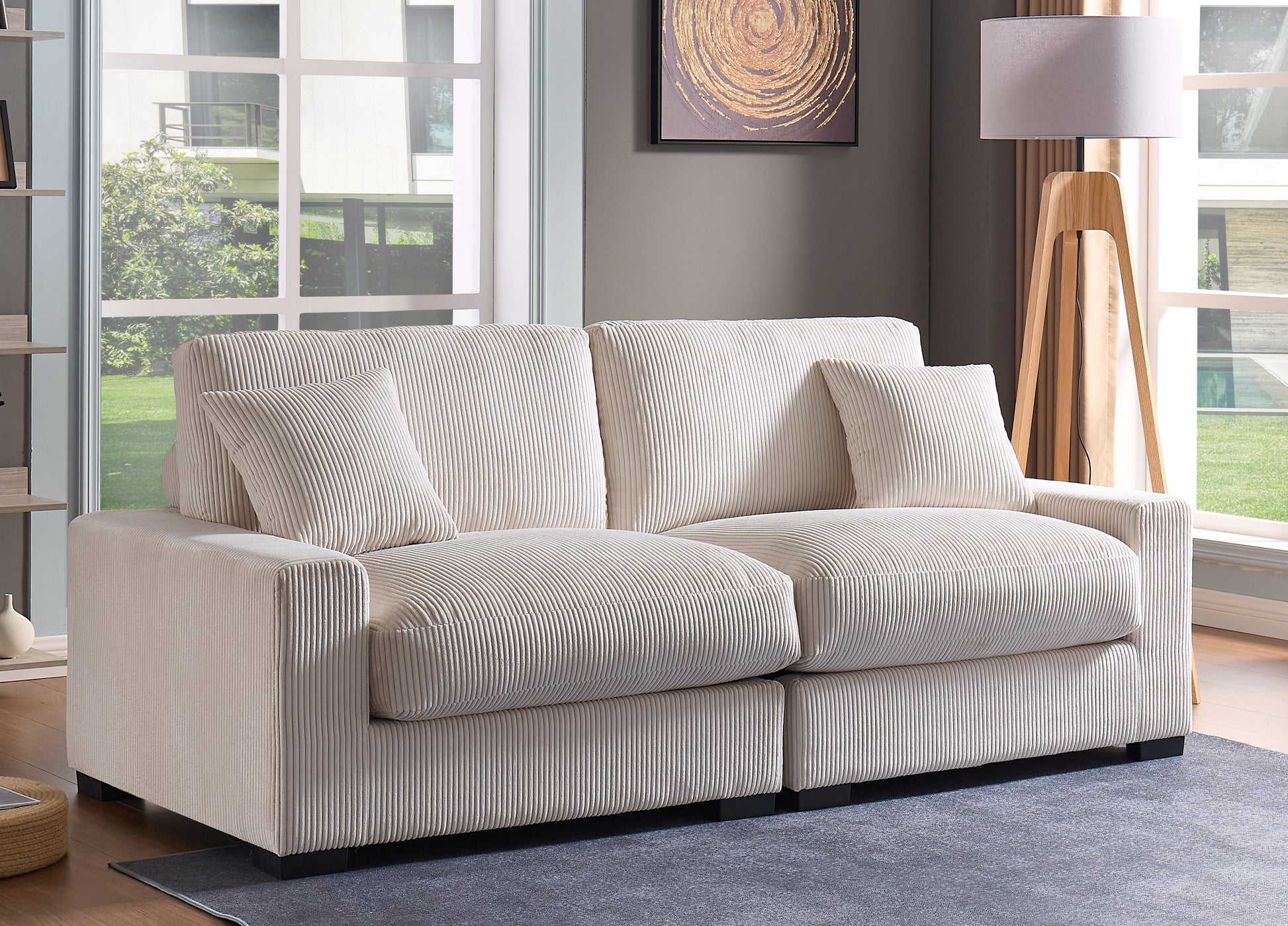 Modular Sectional Sofa,4 Seater Oversized Sectional Sofa, Corduroy Fabric With 2 Ottoman Bench And 2 Pillows, Modular Sectionals Sofa Couch For Living Room Cream Corduroy 4 Seat