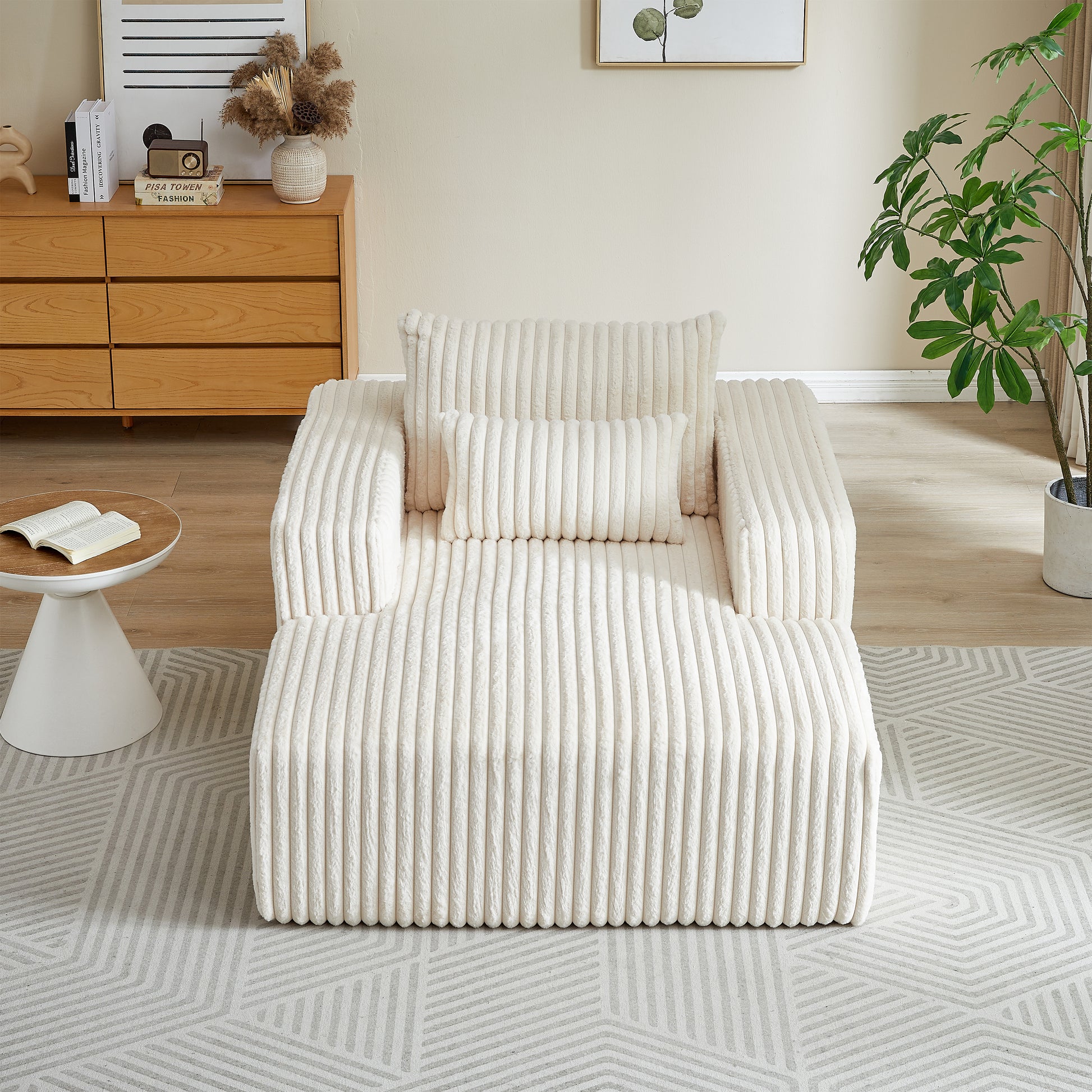 62.5 Inch Corduroy Sponge Sofa Lounge Chair,No Assembly Required,Fluffy Modern Sleeper Chair For Indoor Living Room Bedroom Beige Foam Corduroy 1 Seat