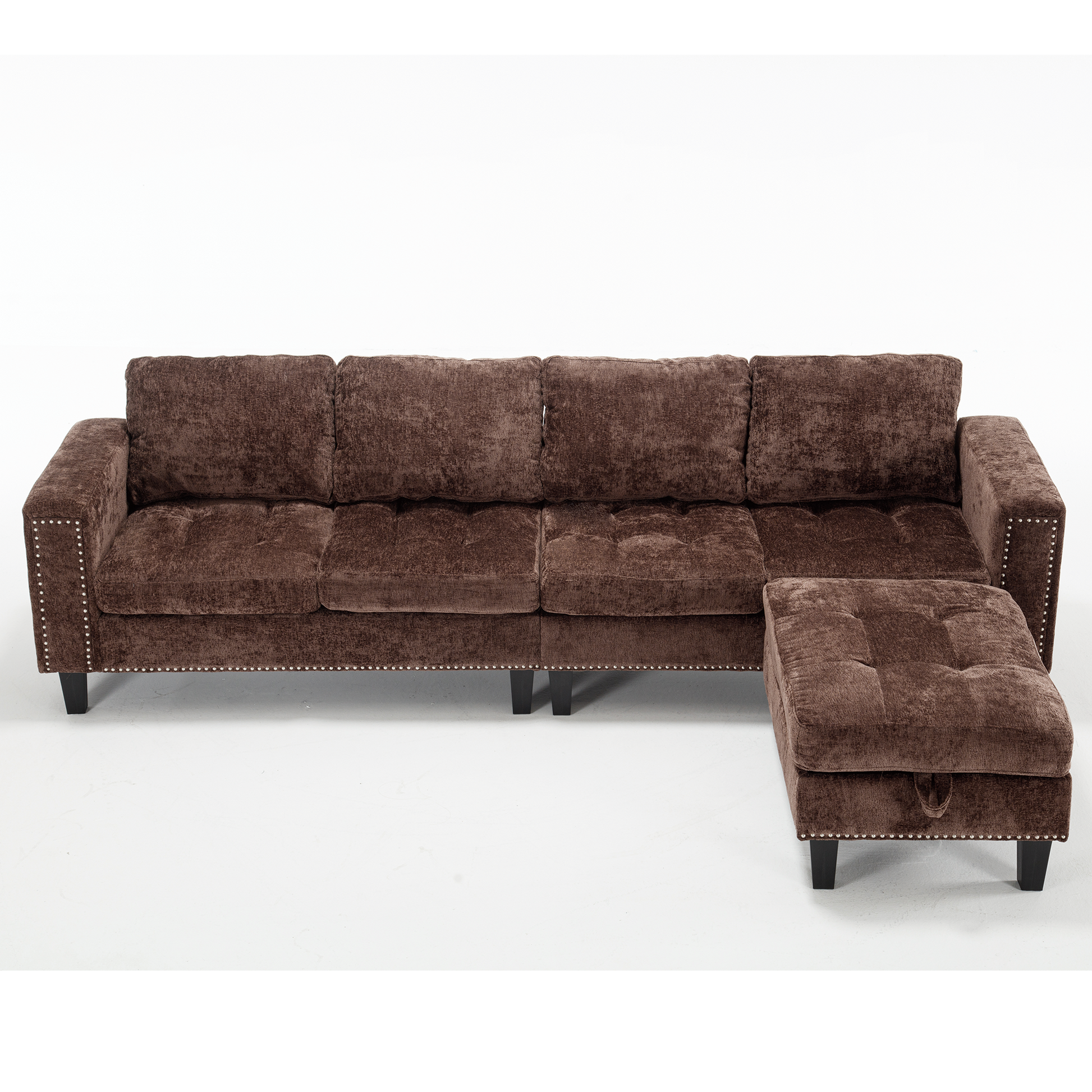 Arrived 5 Seat Modular Sofa,With Storage Ottoman, Convertible Sectional Sofa, L Shaped Couchreversible Chaise ,Riveted Sofa,Chenille, Brown Brown Polyester Wood Primary Living Space Medium Soft Cushion Back Modern Square Arms Foam Metal & Wood 5 Seat