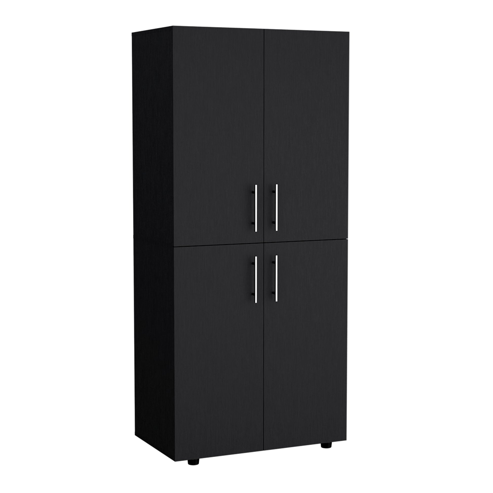 Armoire Wardrove 70" H, Double Doors, 6 Shelves, 2 Hanging Rods, Black Black Solid Wood Mdf Engineered Wood