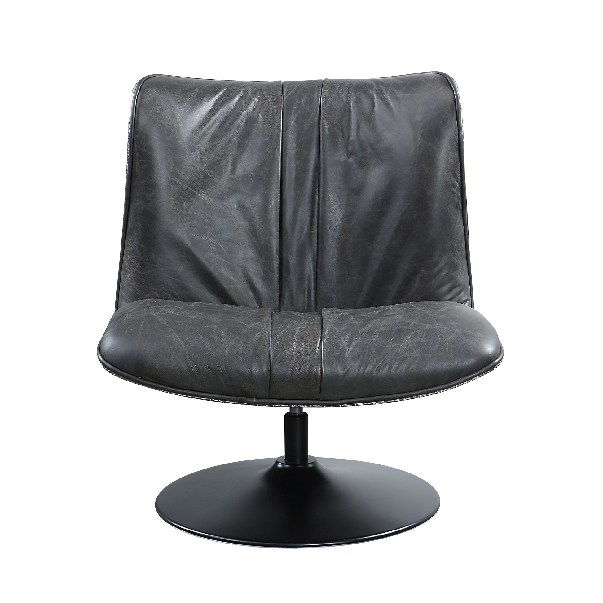 Piotr Accent Chair W Swivel, Black Top Grain Leather Ac02581 Black Wood