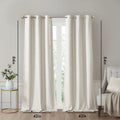 Tonal Printed Faux Silk Total Blackout Curtain Panel Pair 2 Pcs Window Panels Ivory Polyester