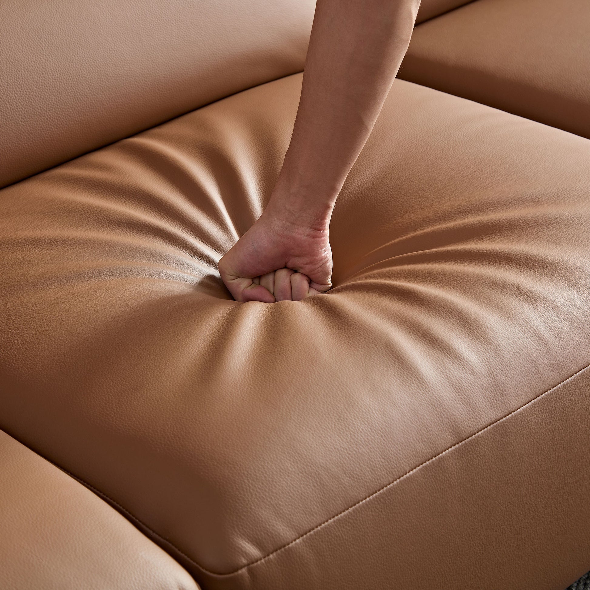 147.24'' Oversied Modern Sectional Curved Shaped Sofa Couch For Living Room,Upholstered 5 Seat Sofa Eco Leather Couch Set,Brown Brown Foam 5 Seat