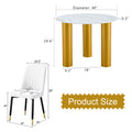 Table And Chair Set, Round Table With White Marble Pattern, Gold Mdf Table Legs, Soft And Comfortable Dining Chair, Suitable For Kitchen And Living Room White Mdf