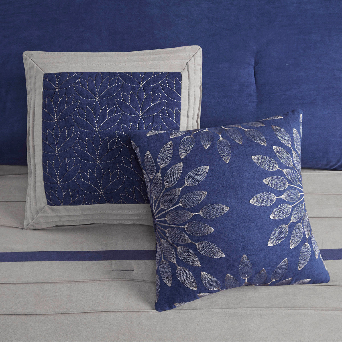 7 Pc Pieced Faux Suede Comforter Set Blue Cal King California King Blue Polyester