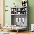 Queen Size Murphy Bed Wall Bed With Top Shelves & Usb,Gray Queen Gray Plywood
