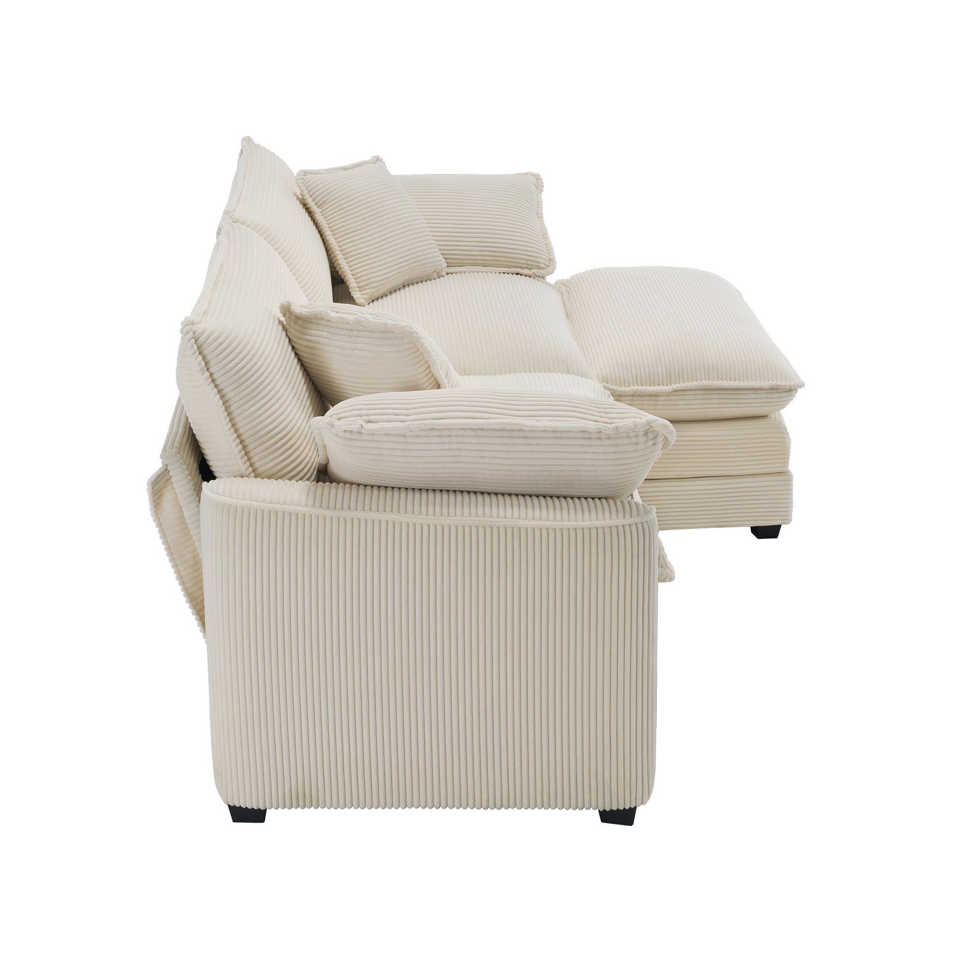 Corduroy Two Seater Sofa With 1 Footrest, L Shaped 2 Seater Sofa With Ottoman For Small Living Spaces, Light Beige Corduroy Sofa Beige Corduroy 2 Seat