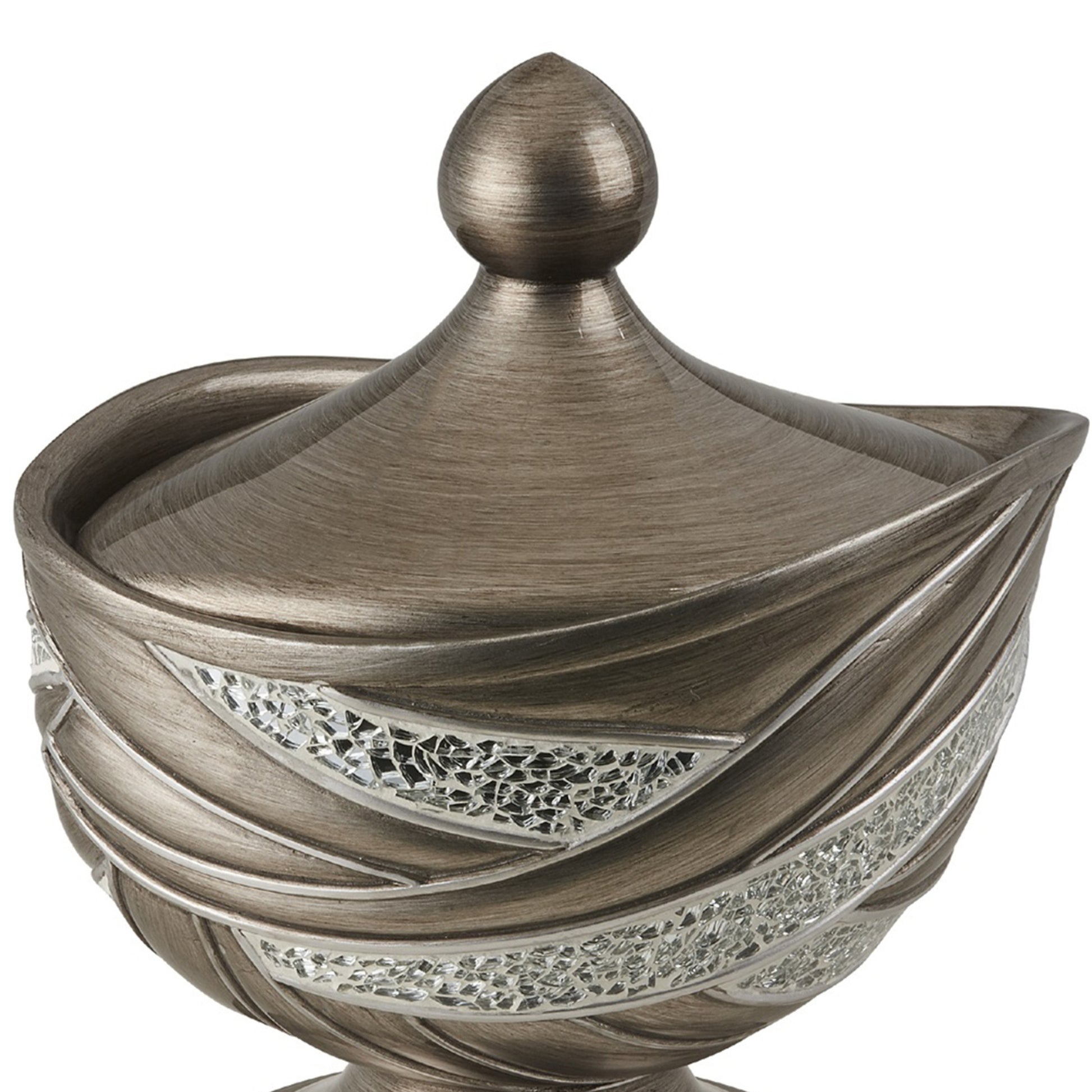 10.5" Tall Polyresin Decorative Jewelry Box "Kairavi" With Silver Swirl Pattern Silver Polyresin